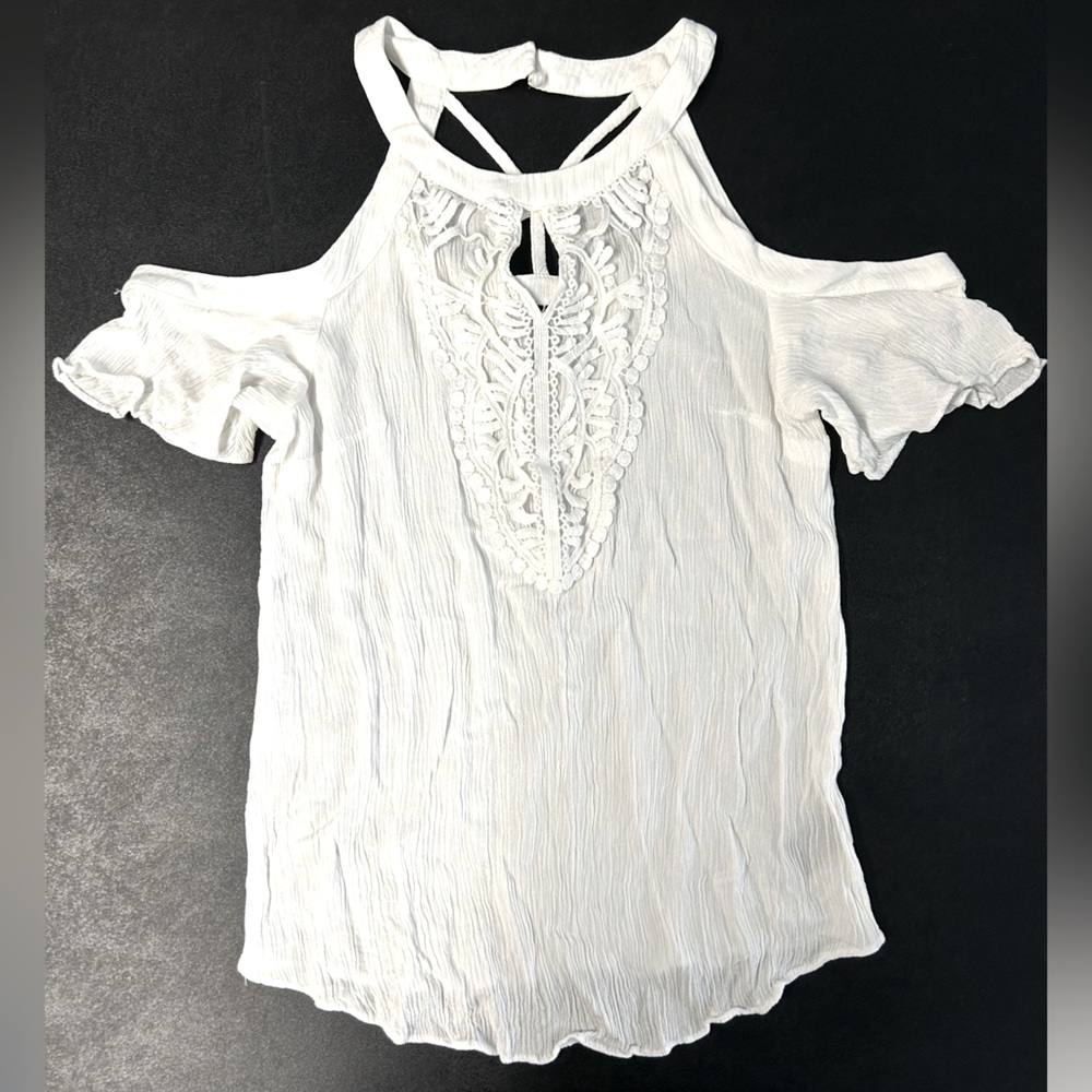 White cold shoulder blouse